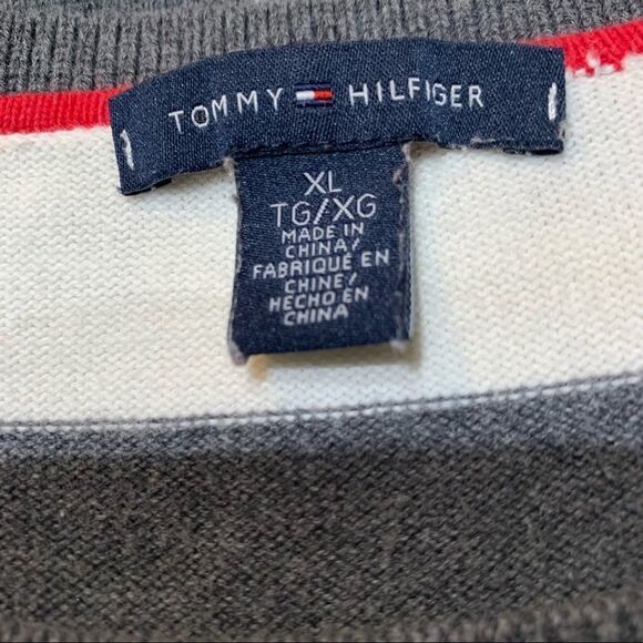 Tommy Hilfiger Long Sleeve Gray & White Wide Stripe Cotton Knit Sweater XL RG/XG - Picture 4 of 7